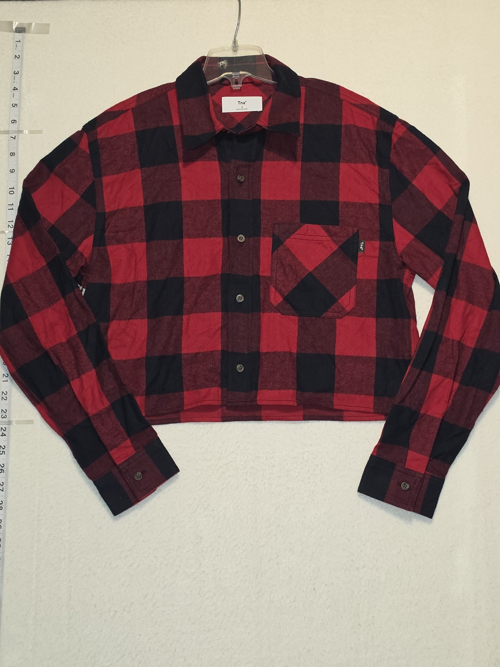 TNA Red and Black Buffalo Plaid Cropped Button-Up Shirt